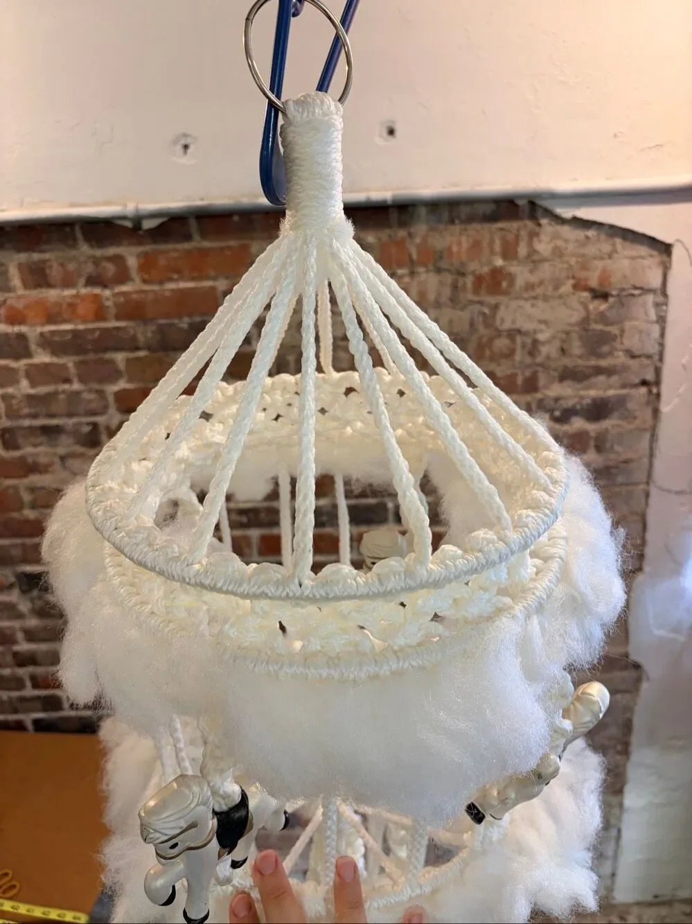 Vintage 60” Macrame Carousel Horse Mobile Hanging Nursery Decor Boho Handmade 60